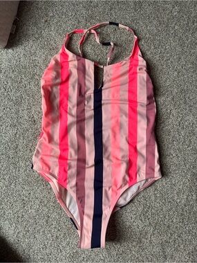 Xhilaration Striped One Piece Swimsuit Medium Pink Neon Strappy Back